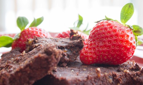 Brownies topped with strawberries