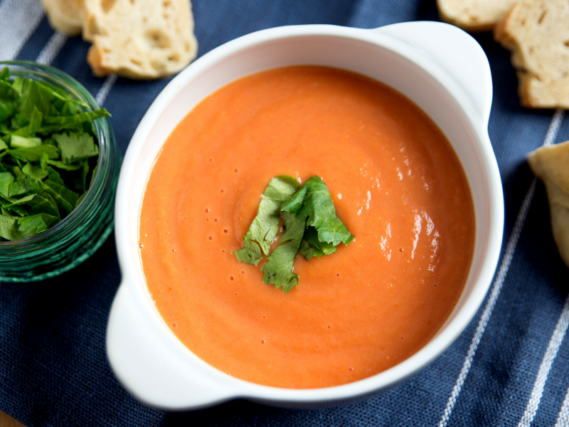 tomato soup with basil and bread