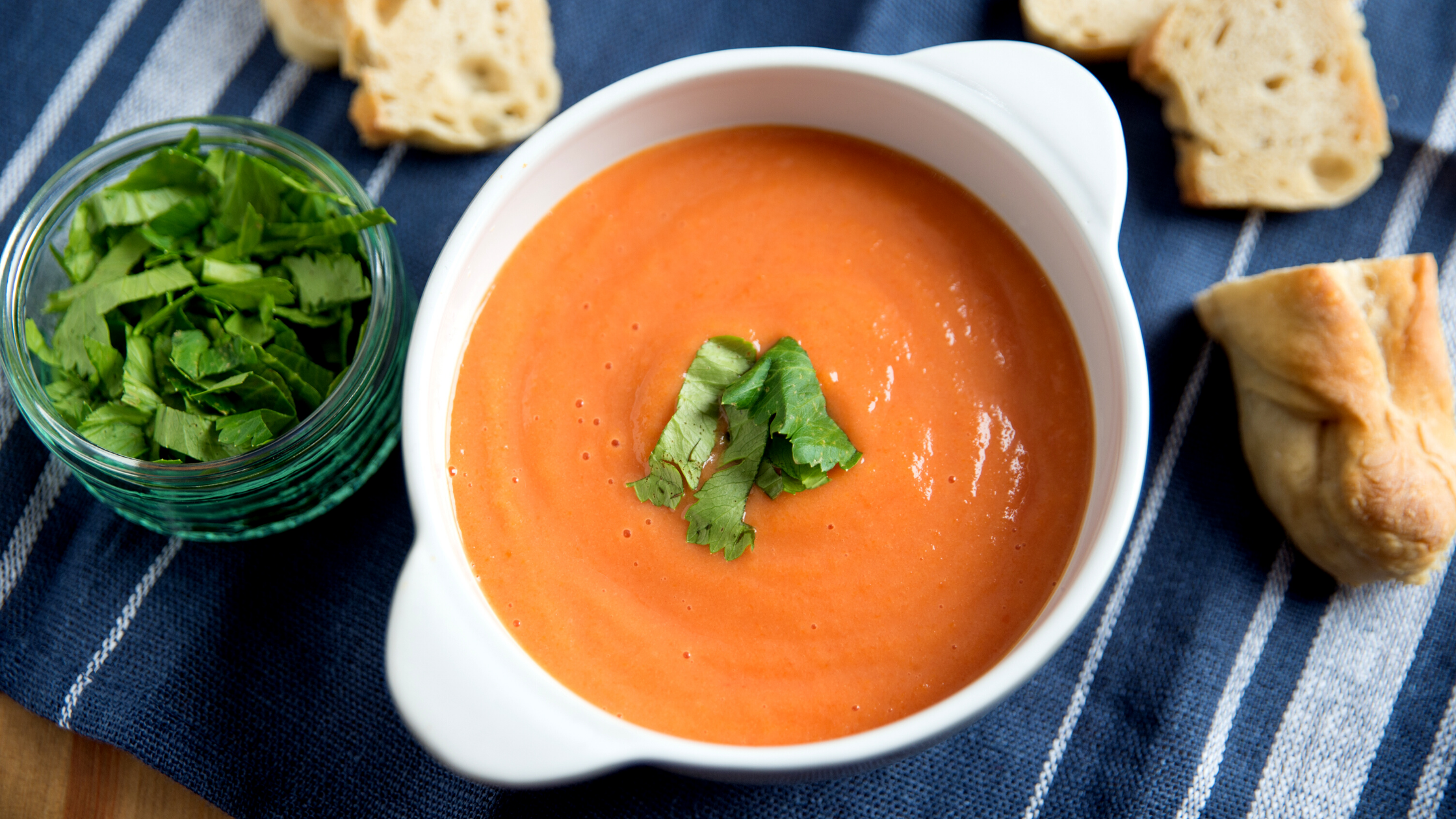 tomato soup with basil and bread